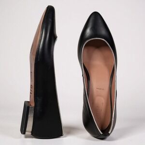 Summit White Mountain Flats‎ 41 Black Leather Silver Trim Block Heel Minimalist